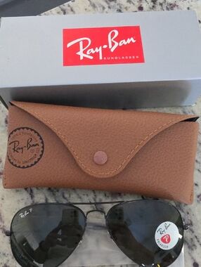 Ray-Ban Black Lens Aviator Sunglasses with Brown Case